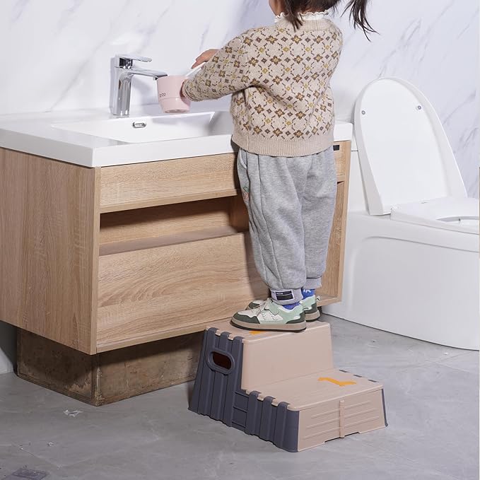 Toddler Step Stool,Anti-Slip Sturdy 2 Step Folding Stools for Kids for Bathroom Toilet Potty Training（Quiet Blue）