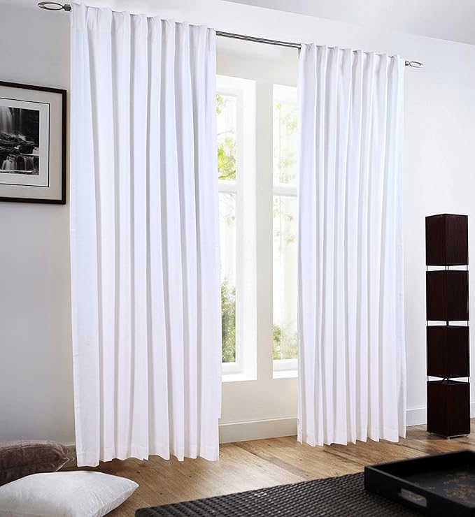 Ramanta Home 100% Cotton Light Filtering Curtains 50" x 84" - Set of 2, White Curtain for Living Room, Bedroom, Farmhouse Cotton Duck Fabric Semi Sheer Back Tab Window Linen Panels - White