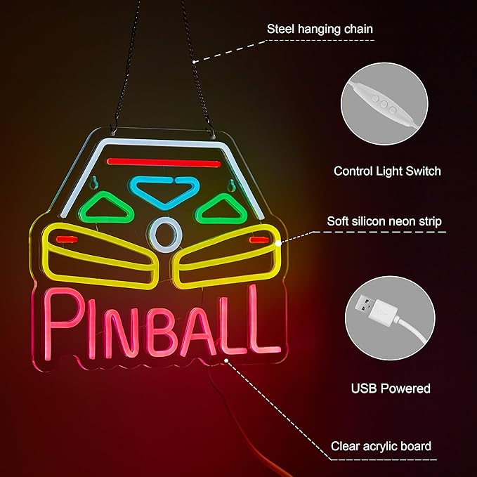 Pinball Neon Sign for Wall Décor with Dimmable Switch LED Neon Signs Light