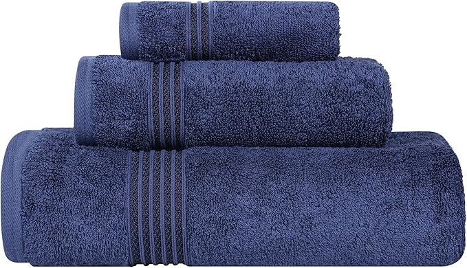 Superior Egyptian Cotton 3-Piece Towel Set, Assorted Towels for Home Bathroom, Master, Guest Bath, Decor Essentials, Includes 1 Bath, 1 Hand, 1 Face Towel/Washcloth, Quick Dry, Absorbent, Navy Blue