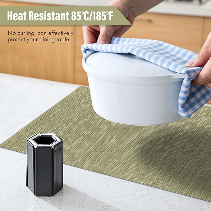 Winknowl Placemats Set of 4, Heat Resistant Stain Resistant Woven Vinyl Insulation Place mats, Durable Washable Elegant Table Mats for Kitchen Dining Table Decor (Bamboo Green)