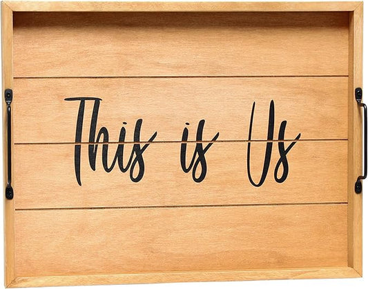 Elegant Designs HG2000-NTU Decorative Wood Serving Tray w/Handles, 15.50" x 12", This is Us, Natural Wood