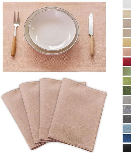 Demetex Pink Placemats Set of 4 Heat Resistant Linen Plate Mats Wipeable Cloth Place Mats for Dining Tables Restaurants, 13 x 19 inches, Pink