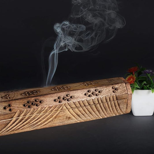 Incense Holder, Incense Stick Holder, Incense Holder for Sticks Used for Room Décor, Cool Room Spiritual Décor, Aromatherapy, Incense Burner with Storage Compartment 12Inch Natural