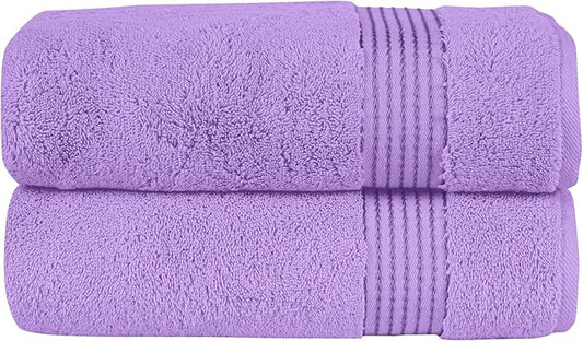 Elegant Comfort Premium Turkish Cotton 2 Pack Bath Towel Set - 27 x 54 inch, Luxurious Hotel Spa Quality 100% Turkish Cotton 2PC Bath Towel Set - Highly Absorbent - Soft Bathroom Towels, Lilac