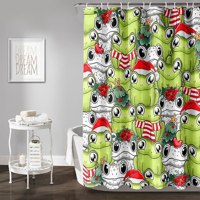 AILONEN Cute Cartoon Frog Shower Curtain,Funny Frog White Green Animal Frog Bath Curtain for Kids Boys Girls,Waterproof Curtain for Bathroom with 12 Plastic Hooks, 72" W x 78" H