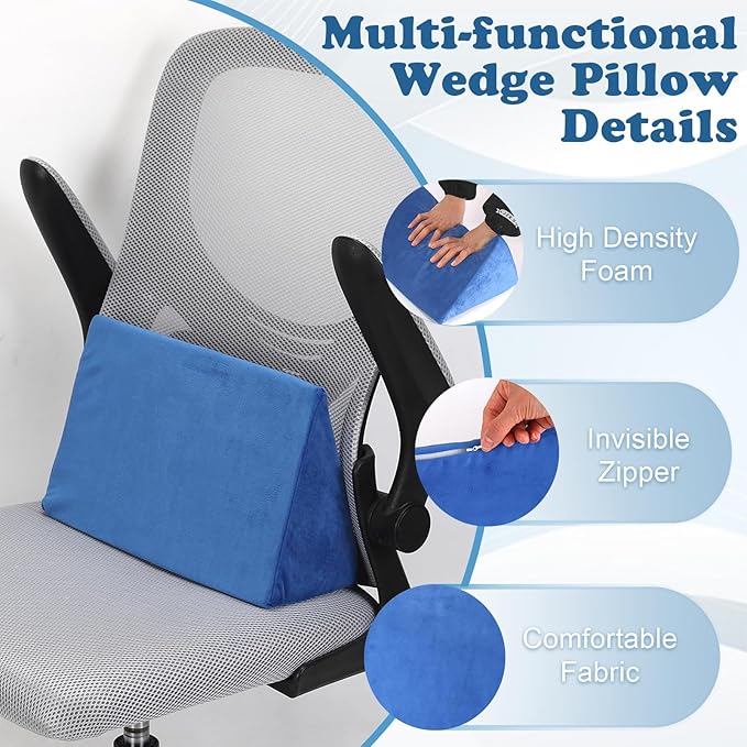 Small Wedge Pillow, Wedge Pillow for Bed Sores, Positioning Pillow, Positioning Wedge, Yoga Wedge Pillow, Mini Wedge Pillow for Laptop, Small Wedge Pillow for Chair (1 Unit, Blue)