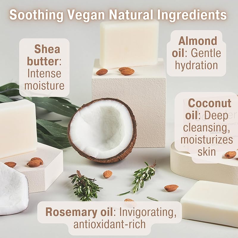 All Natural Rosemary Soap – Natural Soap for Women and Men for Body, Face, and Hands | Handmade Bath Soaps | Coconut & Almond Oils with Shea Butter | Bonuderm