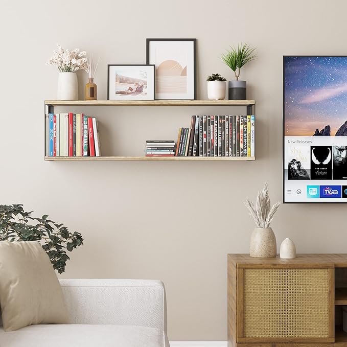 Wallniture Roca 36"x6" Bookshelf for Living Room Decor, 2 Tier Floating Shelves for Office Supplies, Entryway, Bathroom Organizer Shelf, Burnt Finish