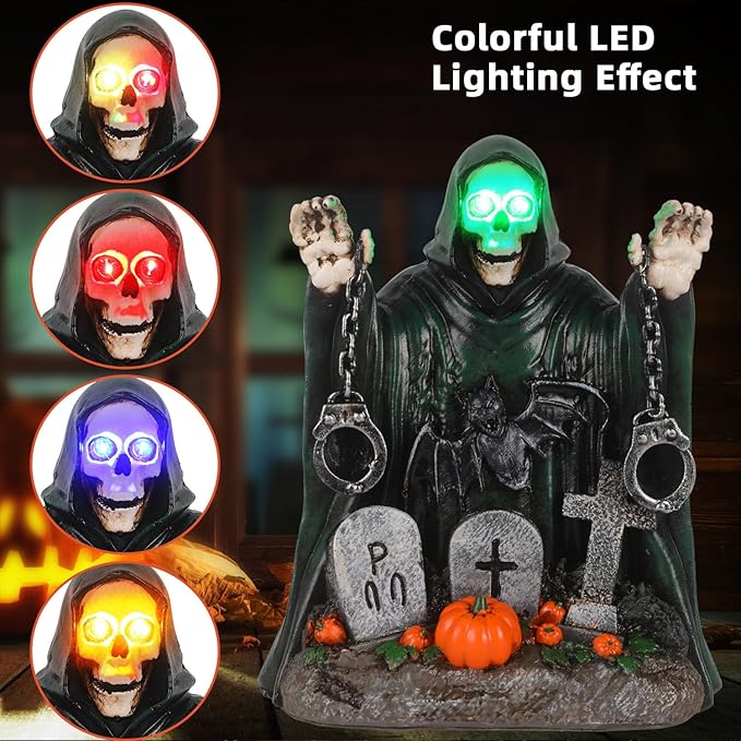 Halloween Grim Reaper Graveyard Decor - Solar Garden Statue, Spooky Outdoor Decoration Unique Garden Decor for Outside Yard Porch Lawn, Ideal