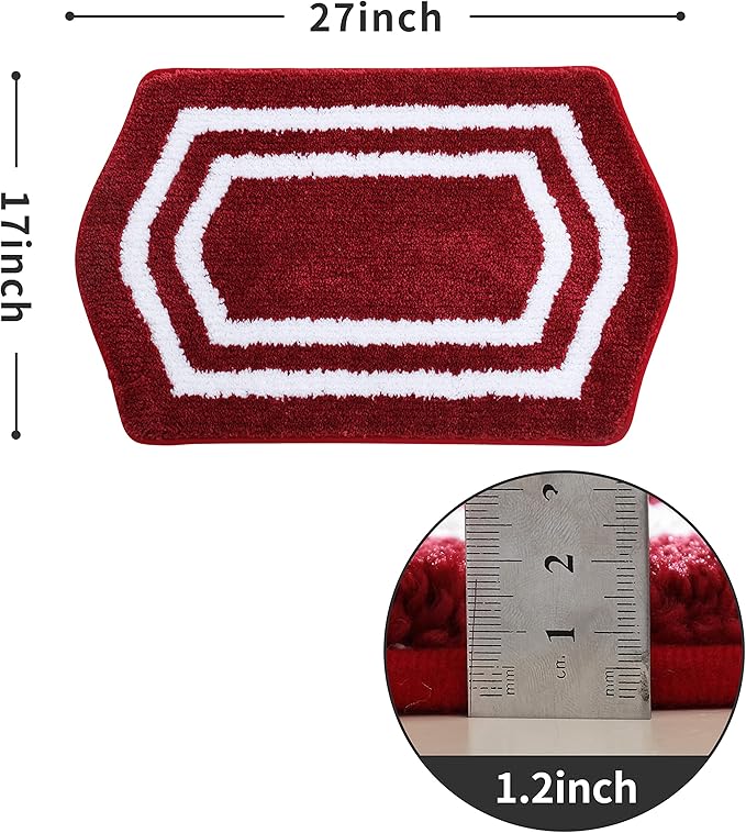 COSY HOMEER Extra Thick Bath Linen Sets Rugs - Anti-Slip Bath Mats Soft Plush 100% Strong Polyester Living Room Bathroom Water Absorbent(Red,17x27 - Inches)