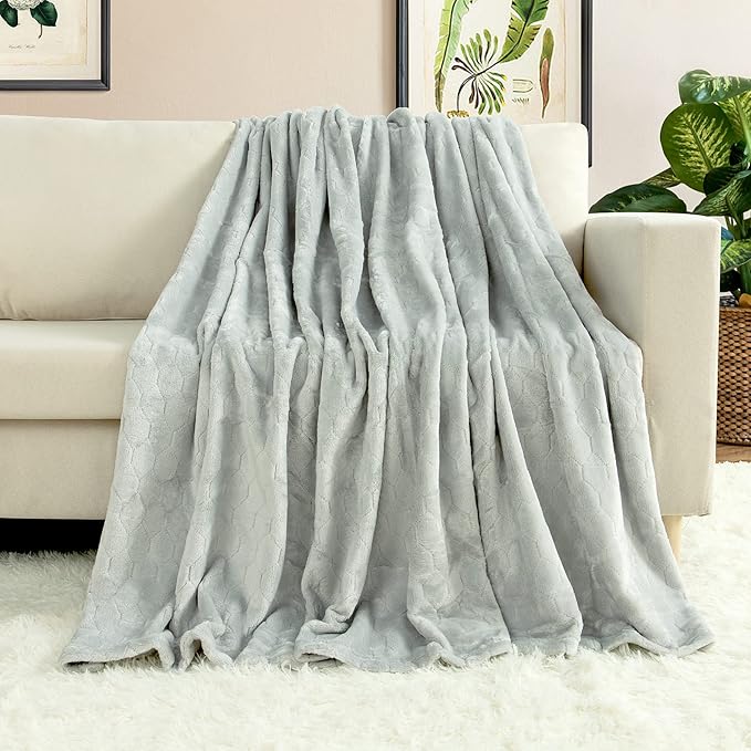 TOONOW Fleece Blanket Textured Fuzzy Plush Throw Blanket Twin Size 60" x 80", Super Soft Fluffy Bed Blanket Geometric Pattern Comfy Microfiber Flannel Blankets for Couch, Bed, Sofa, Mirage Gray