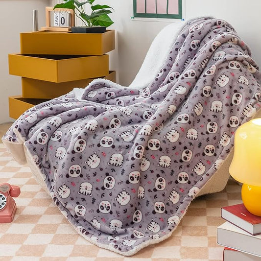 DaysU Plush Flannel Sherpa Baby Blanket for Girls Boys, Generous Reversible Soft Micro Fleece Toddler Bed Throw Blanket with Animal Print for Kids and Children, Animal Head, 50"x60"
