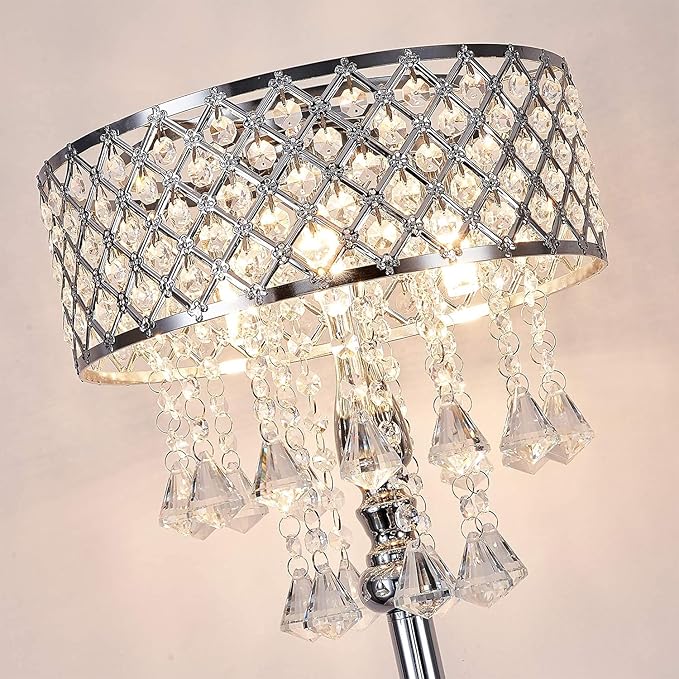 Hsyile KU300256 Mini European Crystal Floor Lamp for Living Room,Bedroom,Office,Chrome Finish,3 Lights