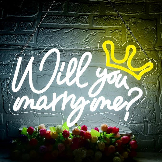 Will You Marry Me Neon Sign for Wall Decor,Will You Marry Me Sign Proposal Decorations,Marry Me Wedding Sign for Proposal,Wedding Party,Valentines Day,Marry Me Light up Decor,15.7 * 8.7 inch(D252)