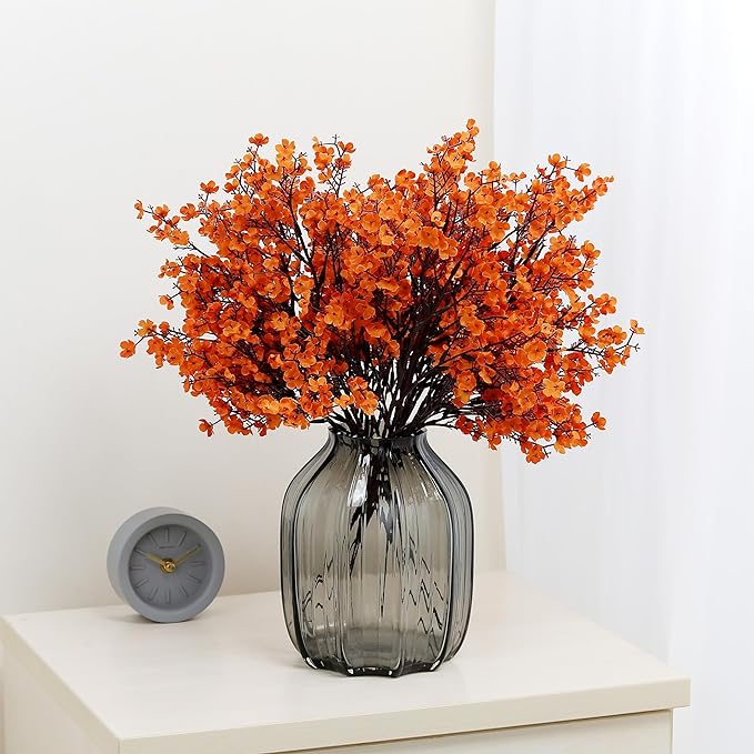 JAKY-Global Babys Breath Orange Silk Artificial Flowers 6 Bundle European Fake Silk Plants Decor Wedding Party Farmhouse Decoration Bouquets Real Touch DIY Home Garden (Orange 6pcs)