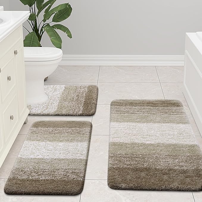 Arotive Microfiber Bathroom Rugs, Shaggy Soft and Absorbent Bath Rug, Non-Slip, Thick Plush Machine Washable Dry Bath Mats for Bathroom, Tub and Shower, 54x24, Coffee