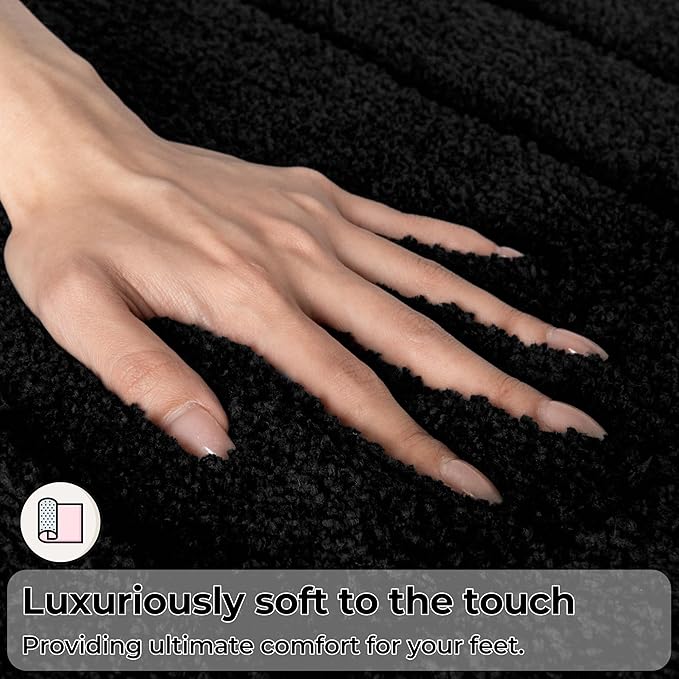 GRANNY SAYS Bathroom Rugs Sets 2 Piece,Soft Bath Mats for Bathroom, Bath Rugs Non Slip Washable, Absorbent Bath Rug for Tub, Shower and Toilet, Bath Mat Set (Black, 20" x 32" + 16" x 24")