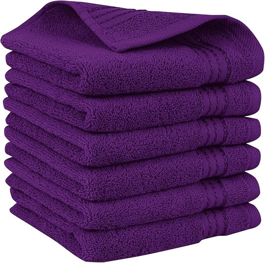 Elegant Comfort Premium Turkish Cotton 6 Pack Washcloths Set - 13 x 13 inch, Luxurious Hotel Spa Quality 100% Turkish Cotton 6PC Washcloth Set - Highly Absorbent - Soft Bathroom Towels, Purple
