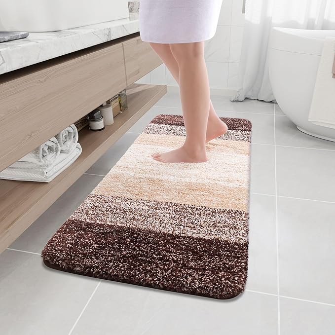 Arotive Microfiber Bathroom Rugs, Shaggy Soft and Absorbent Bath Rug, Non-Slip, Thick Plush Machine Washable Dry Bath Mats for Bathroom, Tub and Shower, 47x20, Brown
