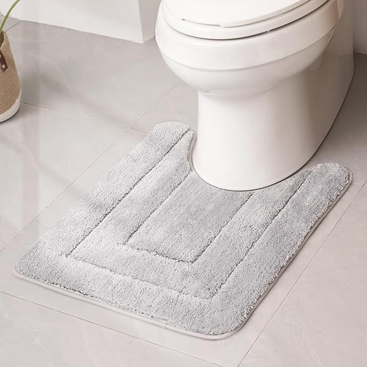 GRANNY SAYS Bathroom Toilet Rugs U Shaped, Bath Mats for Bathroom, Shower Room Rugs Non Slip Washable, Absorbent Microfiber Toilet Mat, Soft Plush Shaggy Bath Carpet, 20" x 24", Gray