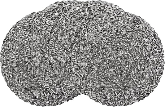 Floroom 15 Inch Round Braided Placemats Set of 4, Washable Heat Resistant Cotton Polyester Circle Boho Place Mats for Kitchen Dining Table - Mist Grey