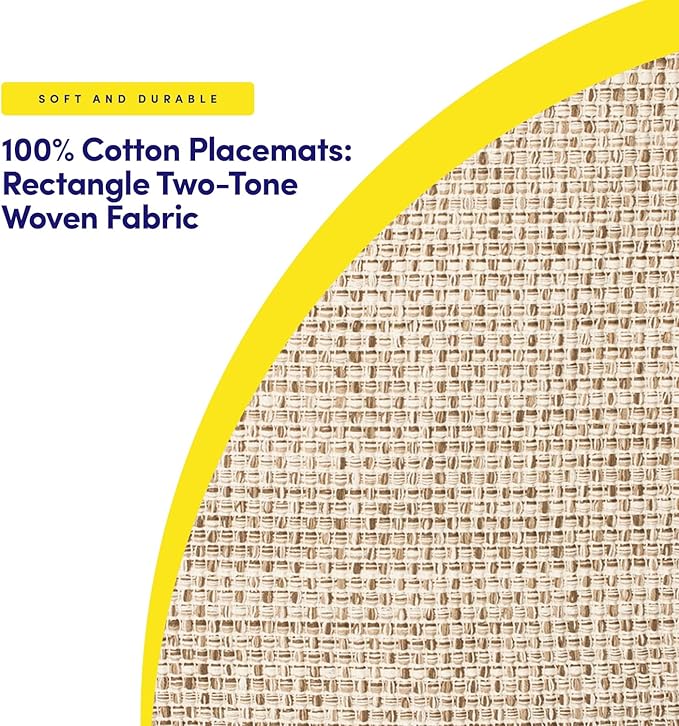 Sweet Home Collection 100% Cotton Placemats for Dining Room Rectangle Two Tone Woven Fabric 13" x 19" Soft Durable Table Mat Set, Set of 4, Eggshell