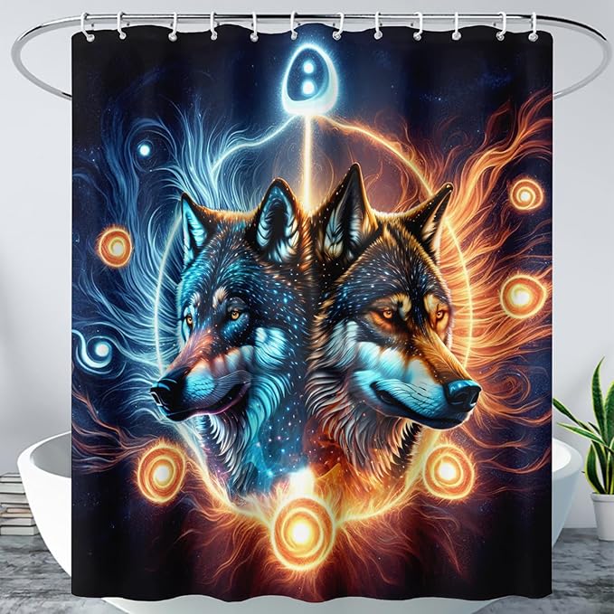 AILONEN Boys Wolf Shower Curtains, Animal Wolf Print Shower Curtain for Boys Kids Bathroom Decor,Modern Abstract Black Bath Curtain 72" W*72" H Decor with 12 Plastic Hooks