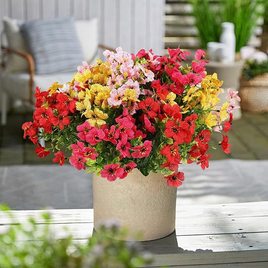 Artificial Flowers for Outdoors, 12 Bundles Artificial Plants & Flowers Outdoor, UV Resistant Faux Flowers Silk Fake Flower for Outside Porch Pot Window Garden Planter Decoration (Mixed Color)