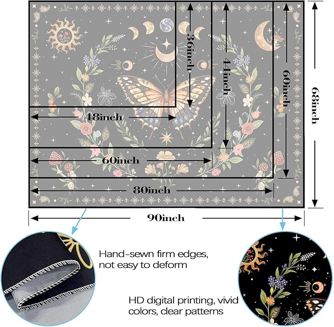 Lunerfex Boho Butterfly Tapestry Flower Moon Wall Tapestry, Moon Phases Tapestries for Bedroom Cute Tapestries Wall Hanging for Bedroom Living Room Wall Decor Butterfly-1 70"x90"