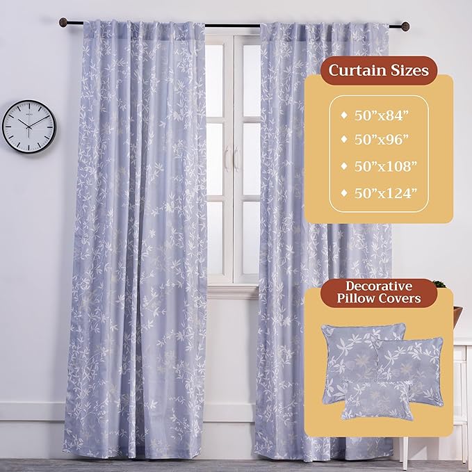 Maison d' Hermine Curtains for Living Room 100% Cotton 84 inch Length One Panel Light Filtering Curtains for Bedroom Windows with Rod and Loop Pockets Drapes (Louxor Blue, 50" W x 84" L)