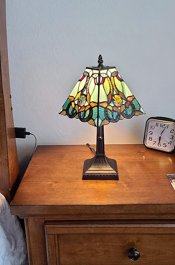 Tiffany Style Mini Accent Lamp 15" Tall Stained Glass Blue Green Vintage Antique Light Décor Living Room Bedroom Handmade Gift AM253TL08B Amora Lighting