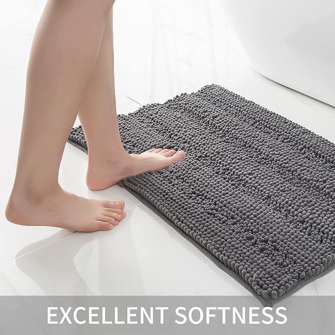 Bath Mat for Bathroom Ultra-Soft Machine Washable Rugs for Shower Room with Non-Slip Backing Shaggy Absorbent Luxury Chenille Bath Rug Perfect for Tub Sink Bedroom Door (24"x36", Dim-Gery)