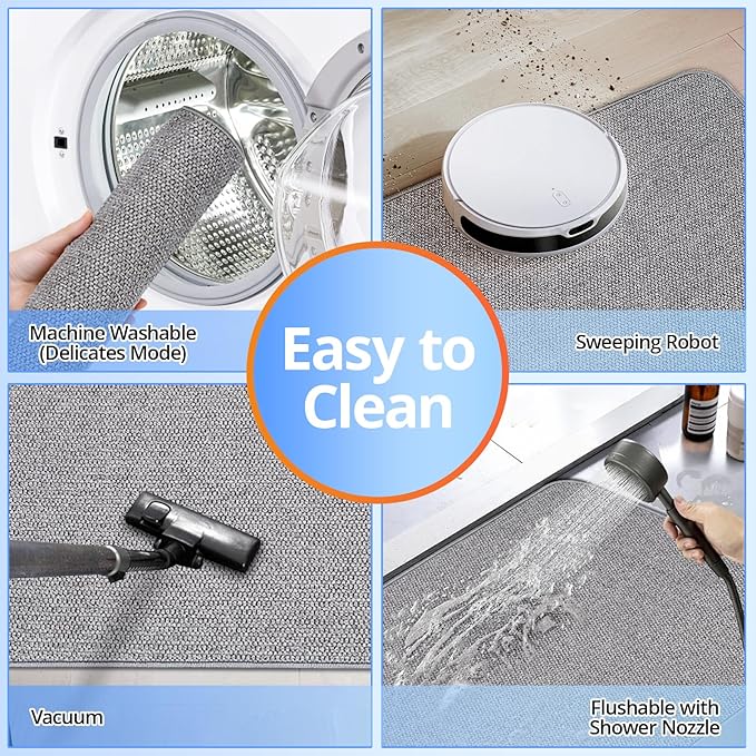 Thin Bathroom Rugs, Bath Mat Super Absorbent, Bath Rugs Rubber Backing Non-Slip, Quick Dry Machine Washable, Cozy Cloth Bathroom Mat fit Under Door/Sink/Bathtub/Shower/Kids 17''x27''-Gray