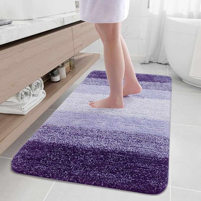 Arotive Microfiber Bathroom Rugs, Shaggy Soft and Absorbent Bath Rug, Non-Slip, Thick Plush Machine Washable Dry Bath Mats for Bathroom, Tub and Shower, 50x30, Dark Purple