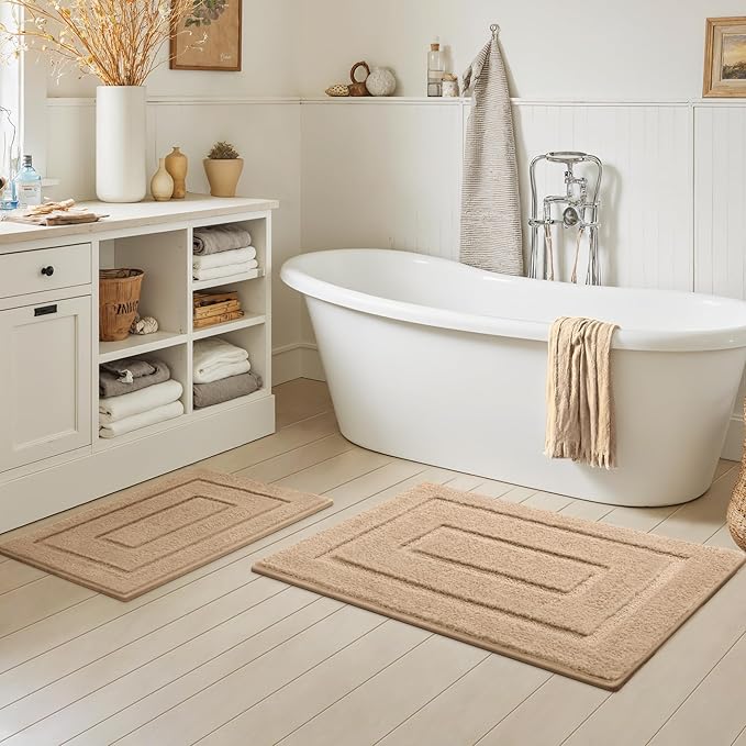 GRANNY SAYS Bathroom Rugs Sets 2 Piece,Soft Bath Mats for Bathroom, Bath Rugs Non Slip Washable, Absorbent Bath Rug for Tub, Shower and Toilet, Bath Mat Set (Khaki, 20" x 32" + 16" x 24")