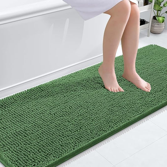 OLANLY Bathroom Rugs 70x24, Extra Soft Absorbent Chenille Bath Rugs, Rubber Backing Quick Dry, Machine Washable Bath Mats for Bathroom Floor, Tub and Shower, Home Decor Accessories, Olive Green