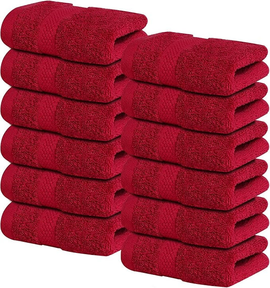 Infinitee Xclusives Luxury Wash Cloths for Showering [13x13] – 100% Cotton Washcloths [Pack of 12], Soft and Absorbent Face Towels for Bathroom Wash Clothes, Gym, and Spa (Intimate Red)