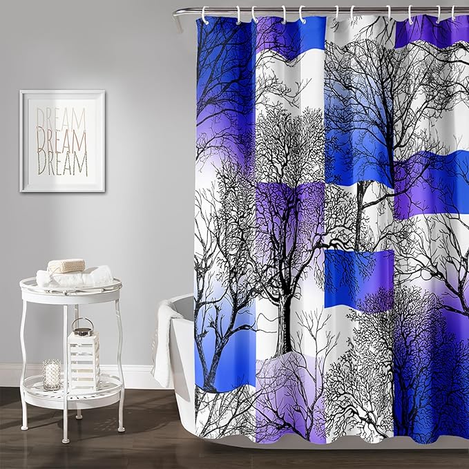AILONEN Blue and White Tree Abstract Shower Curtain,Minimalist Printed Plant Tree Arts Bath Curtain,Modern Boho Waterproof Curtain for Bathroom Decor, 36" W x 72" H