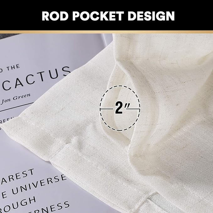 PrinceDeco Linen Curtains 63 inches Long for Bedroom Rod Pocket Curtains Modern Farmhouse Coastal Decor Elegant & Casual Curtains for Dining Room Office, 2 Panel Set,Ivory