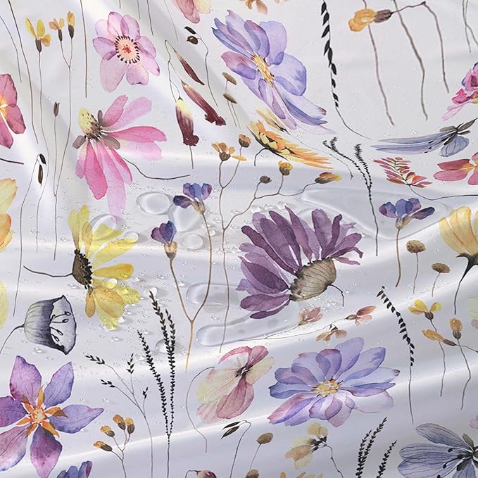 AILONEN Solemn Flowers Shower Curtain,Daisy Theme Bathroom Shower Curtain for Girls Kids Teens, 60" W*72" H Watercolor Patchwork Flowers Bathroom Decor for Bathroom