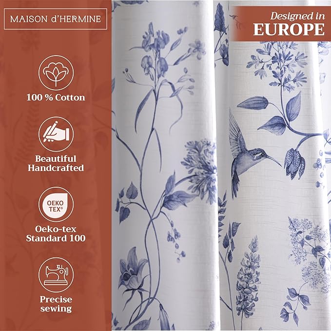 Maison d' Hermine Curtains for Living Room 100% Cotton 84 inch Length One Panel Light Filtering Curtains for Bedroom Windows with Rod and Loop Pockets Drapes (Neo Ipomee White, 50" W x 84" L)