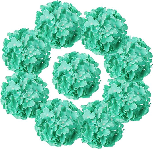 Flojery Tiffany Silk Hydrangea Heads Artificial Flowers Heads with Stems for Home Wedding Decor,Pack of 10 (Tiffany)