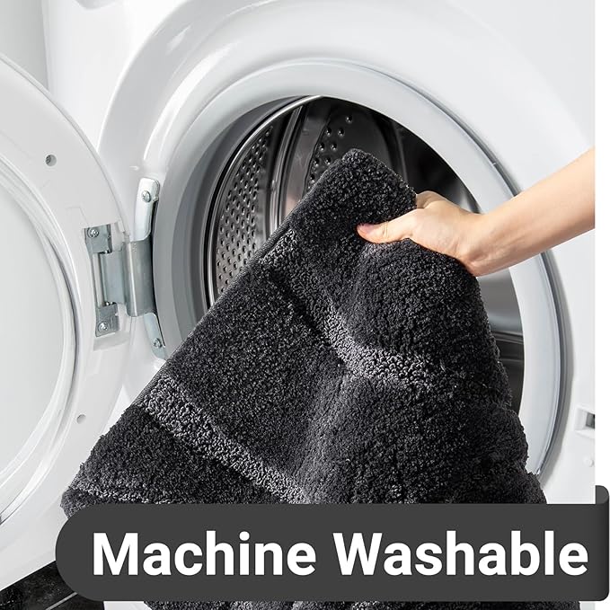 DEXDE Bathroom Rugs Mat, Soft Plush Shaggy Microfiber Bath Rug, Non Slip Bath Mats for Bathroom Runner Floor, Machine Washable Absorbent Carpet for Shower Tub, Black 24"x47"