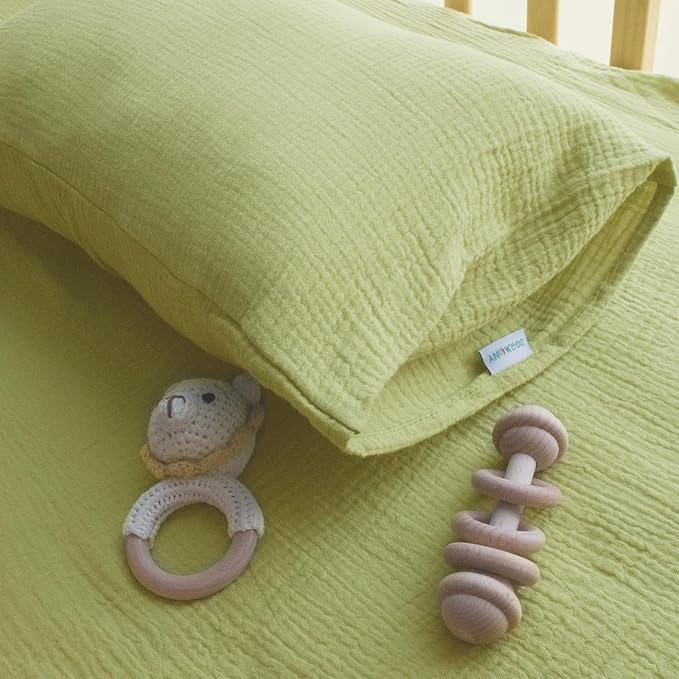 Organic Cotton Muslin Mini Pillowcases with Envelope Design,2 Pack Ultra Breathable Kids Toddler Pillowcases for Boys and Girls- 13 x 18 inches (Green)