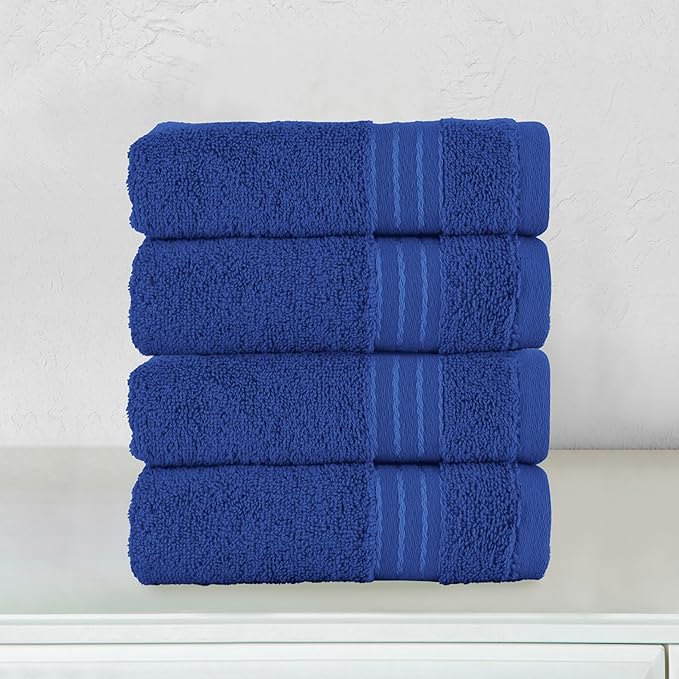 Elegant Comfort Premium Turkish Cotton 4 Pack Hand Towel Set - 16 x 28 inch, Luxurious Hotel Spa Quality 100% Turkish Cotton 4PC Hand Towel Set - Highly Absorbent - Soft Bathroom Towels, Royal Blue