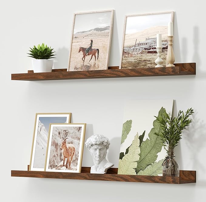 Picture Ledge Shelf,Oak Floating Shelves Set of 2, 36 Inches Rustic Large Wall Shelves Picture Ledge Shelf for Bedroom Living Room Bathroom Kitchen,Wall Mounted Shelves for Wall Decor