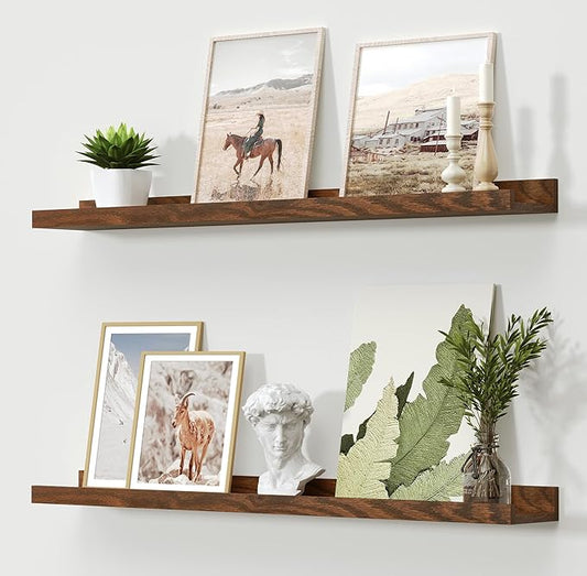 Picture Ledge Shelf,Oak Floating Shelves Set of 2, 36 Inches Rustic Large Wall Shelves Picture Ledge Shelf for Bedroom Living Room Bathroom Kitchen,Wall Mounted Shelves for Wall Decor