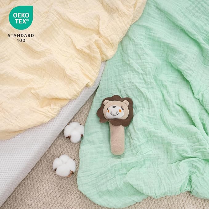 Muslin Mini Crib Sheets, 2 Pack Cotton Pack N Play Sheets for Boys Girls Neutral, Soft Breathable Baby Sheets Fit Pack N Play, Playard and Mini Crib Mattresses, Beige & Green