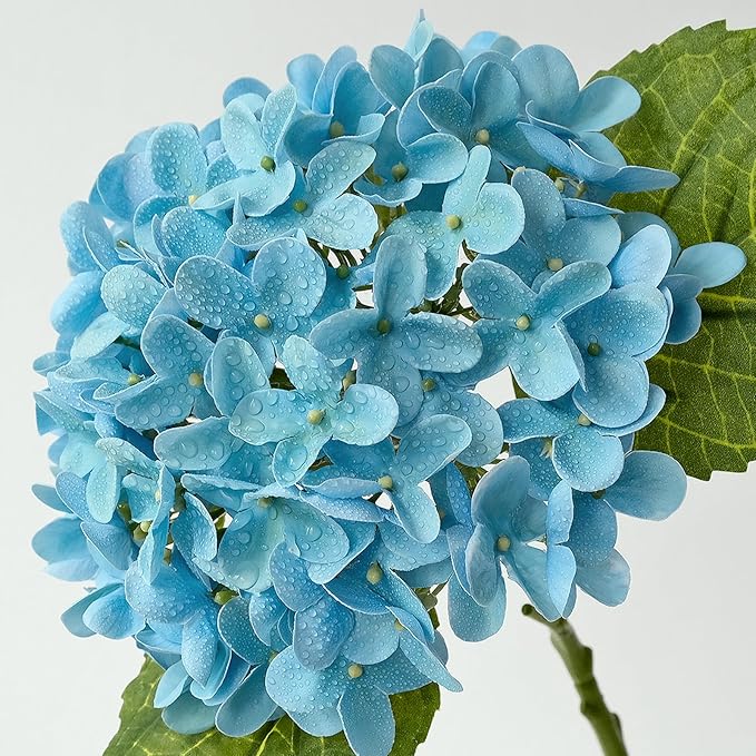 4 Pcs 20'' Turquoise Blue Hydrangea Artificial Flowers Lifelike Real Touch Latex Hydrangeas Faux Flower for Indoor Outdoor Xmas Home Decor Kitchen Table Centerpiece Wedding Flower Arrangement